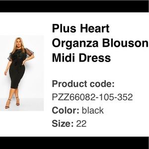 Plus BooHoo Heart Organza Blouson Midi Dress